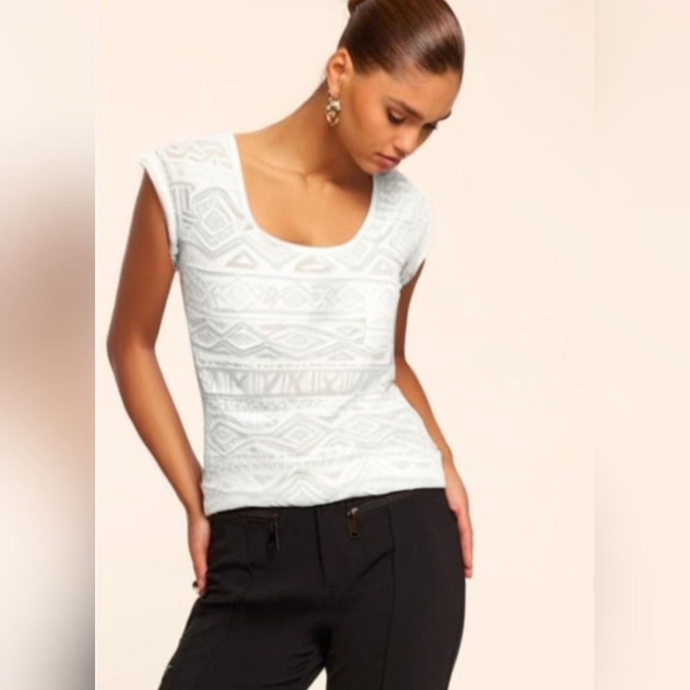 Eye Candy White Aztec Print Sheer Short Sleeve Top